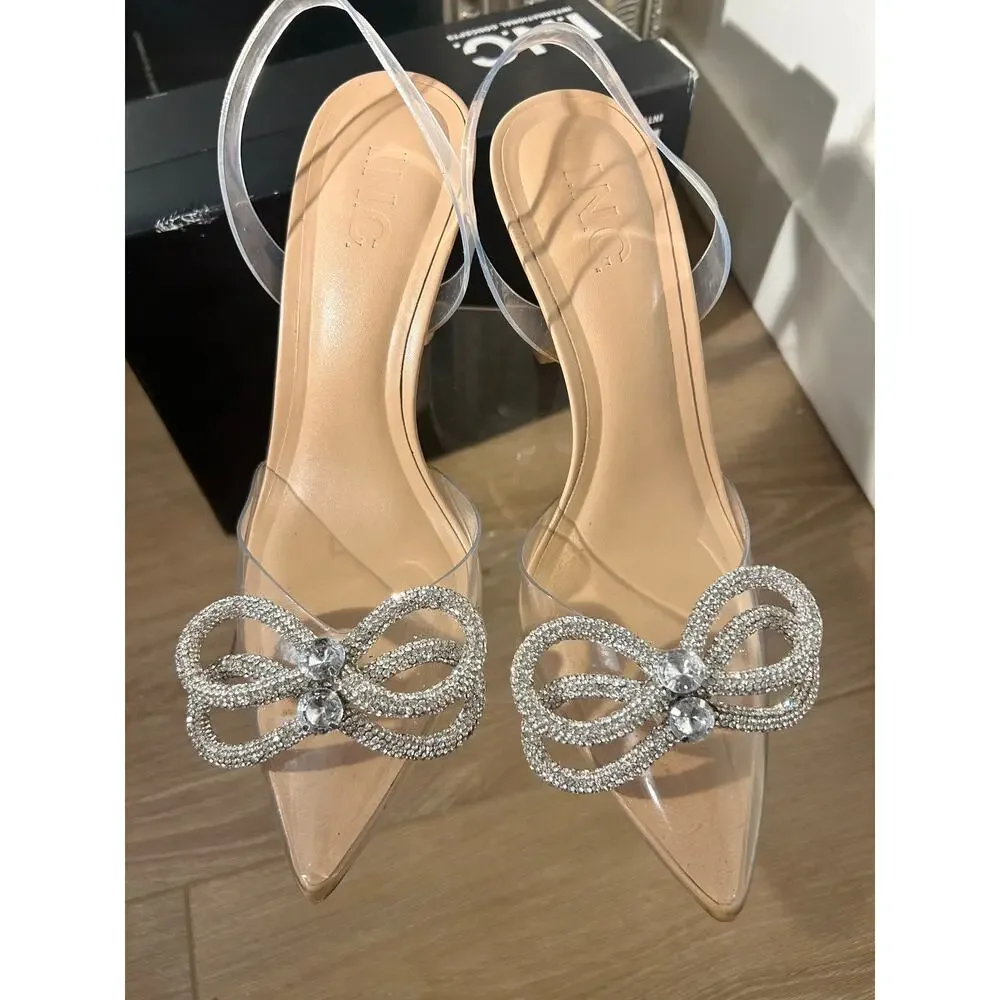 Clear Rhinestone Bow Pointed Toe Heels by INC International Concepts Size 7